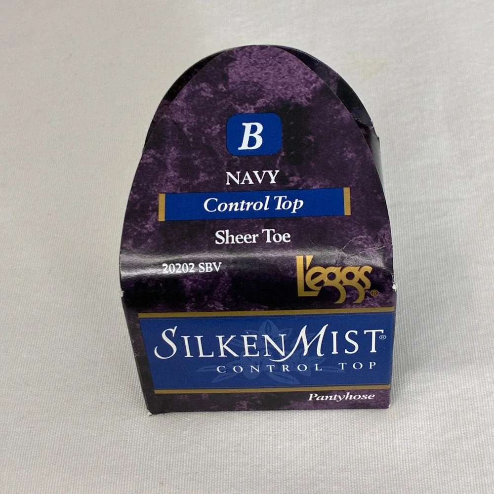 L'eggs Silken Mist Women Size B Navy Control Top Sheer Toe Pantyhose 90's